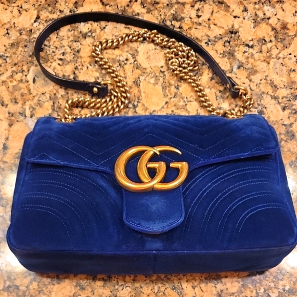Gucci Blue Velvet Marmont Shoulder Bag. Medium Size. 10×6×3. - Picture 2 of 11